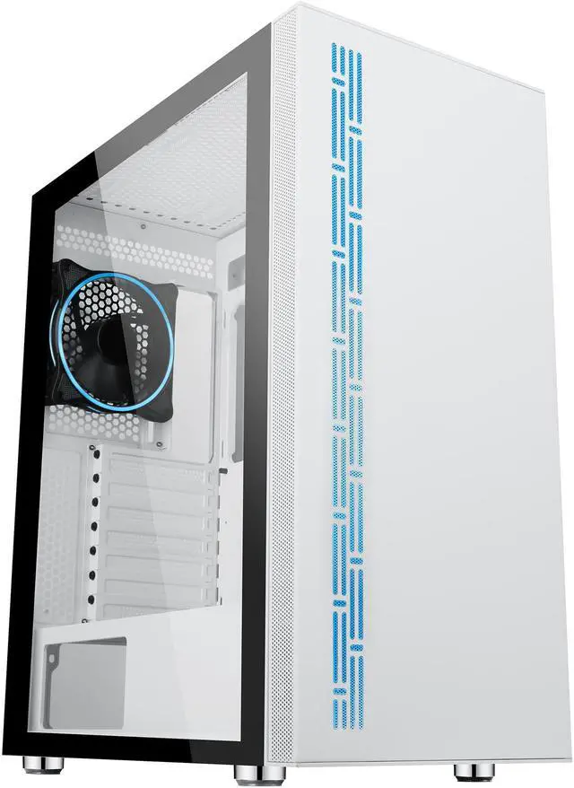 Alt view image 8 of 20 - DIYPC AVVUS-W-ARGB White Steel / Tempered Glass ATX Mid Tower Computer Case with 1 x 120mm Halo ARGB LED Fan Pre-Installed