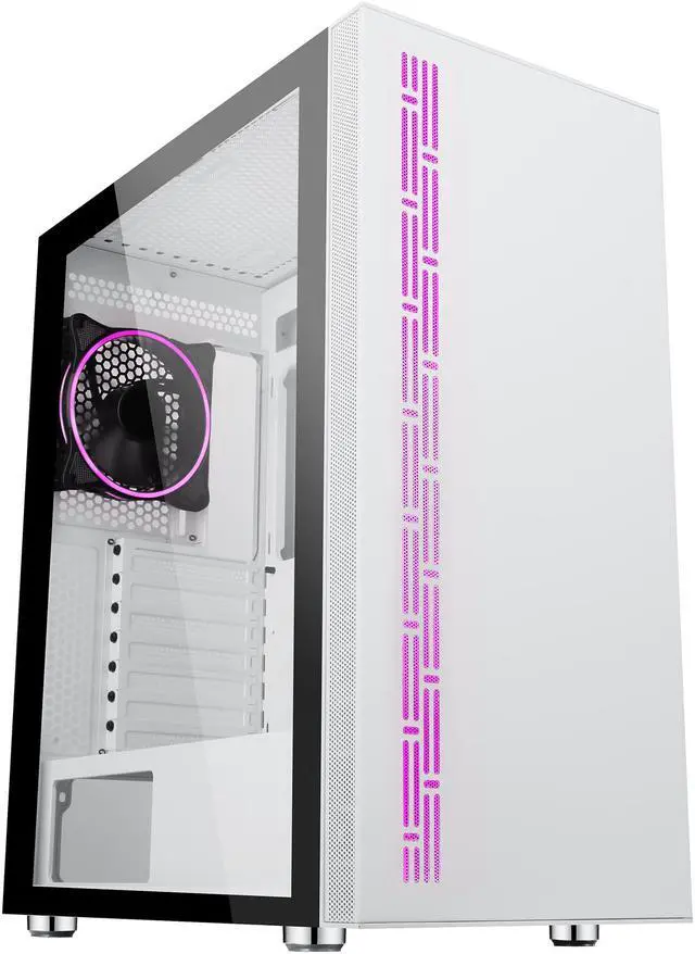 Alt view image 7 of 20 - DIYPC AVVUS-W-ARGB White Steel / Tempered Glass ATX Mid Tower Computer Case with 1 x 120mm Halo ARGB LED Fan Pre-Installed