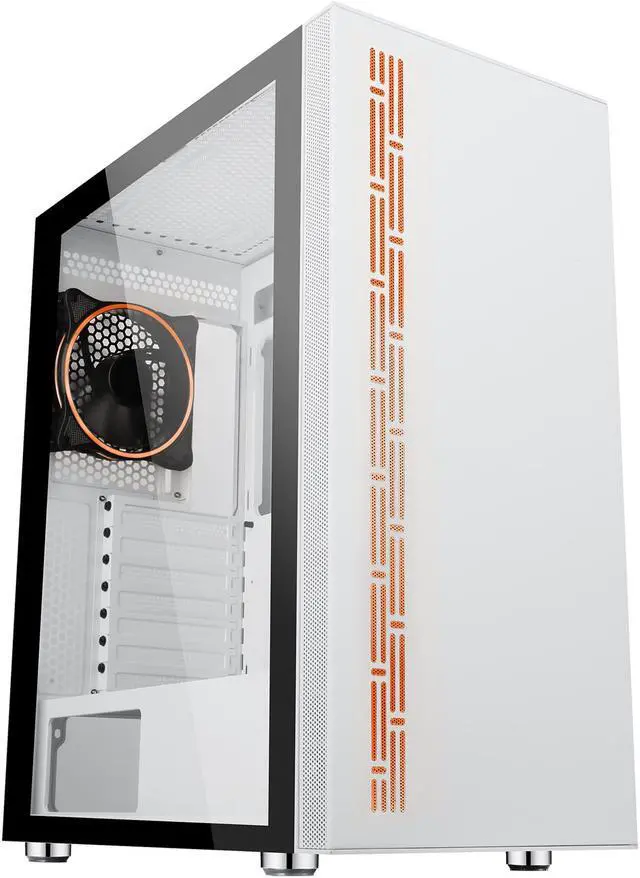 Alt view image 2 of 20 - DIYPC AVVUS-W-ARGB White Steel / Tempered Glass ATX Mid Tower Computer Case with 1 x 120mm Halo ARGB LED Fan Pre-Installed