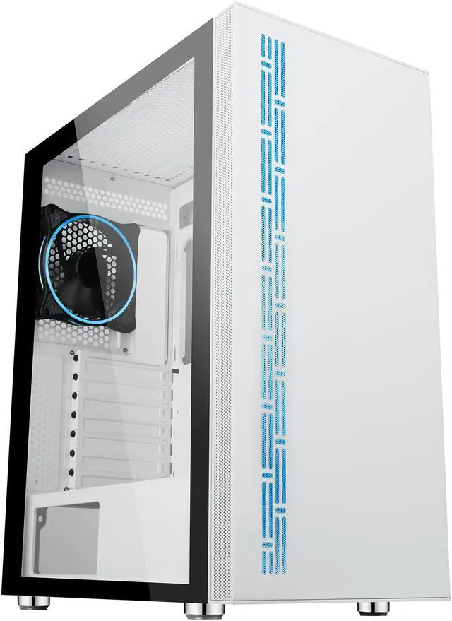 Alt view image 5 of 20 - DIYPC AVVUS-W-ARGB White Steel / Tempered Glass ATX Mid Tower Computer Case with 1 x 120mm Halo ARGB LED Fan Pre-Installed