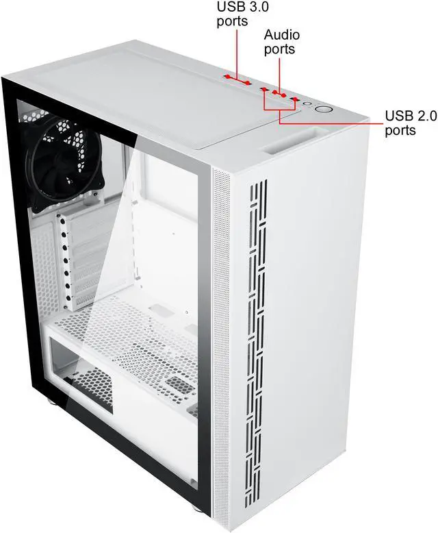 Alt view image 14 of 20 - DIYPC AVVUS-W-ARGB White Steel / Tempered Glass ATX Mid Tower Computer Case with 1 x 120mm Halo ARGB LED Fan Pre-Installed