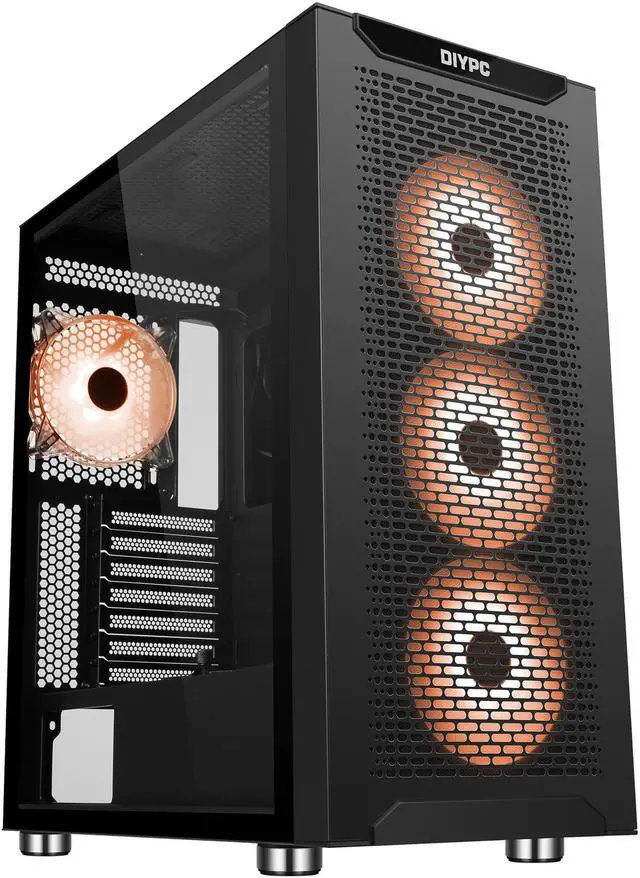 Alt view image 4 of 20 - DIYPC IDX7-BK-ARGB Black Steel / Tempered Glass ATX Mid Tower Computer Case with 4 x 120mm Halo ARGB LED Fans Pre-Installed