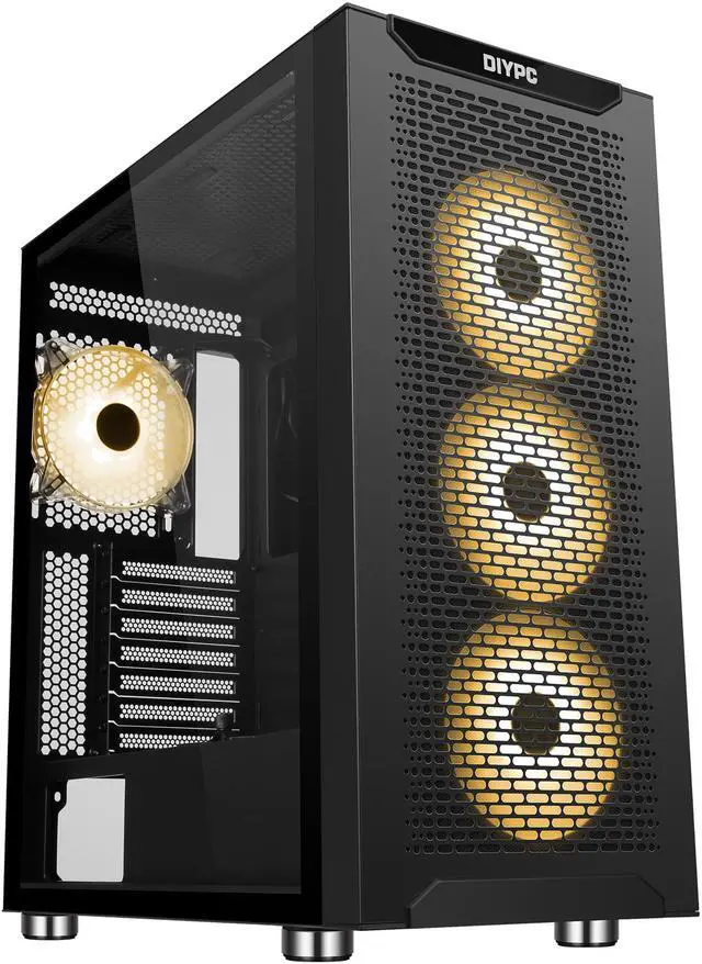 Alt view image 5 of 20 - DIYPC IDX7-BK-ARGB Black Steel / Tempered Glass ATX Mid Tower Computer Case with 4 x 120mm Halo ARGB LED Fans Pre-Installed