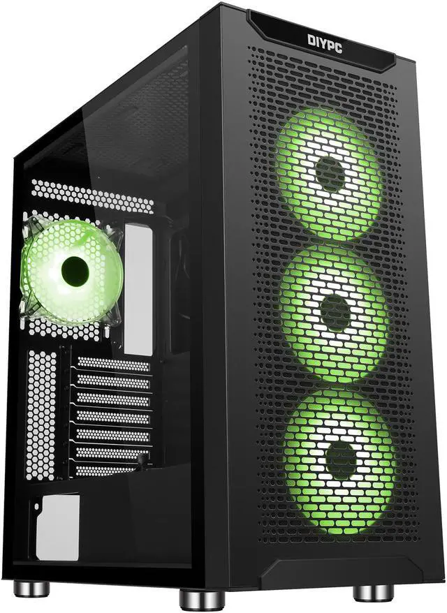 Alt view image 6 of 20 - DIYPC IDX7-BK-ARGB Black Steel / Tempered Glass ATX Mid Tower Computer Case with 4 x 120mm Halo ARGB LED Fans Pre-Installed