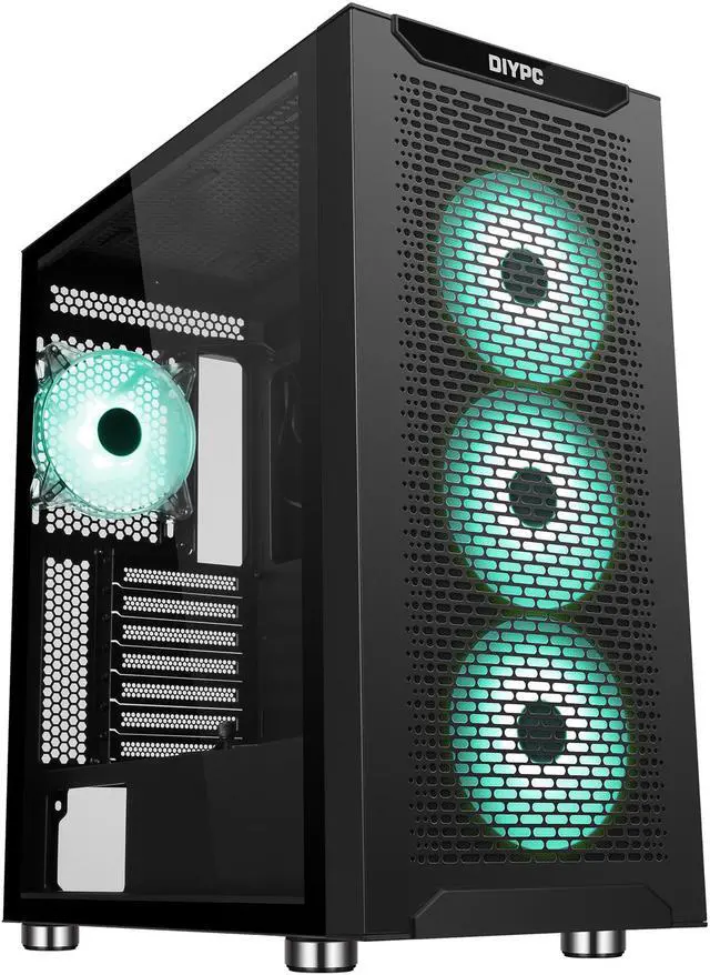 Alt view image 7 of 20 - DIYPC IDX7-BK-ARGB Black Steel / Tempered Glass ATX Mid Tower Computer Case with 4 x 120mm Halo ARGB LED Fans Pre-Installed