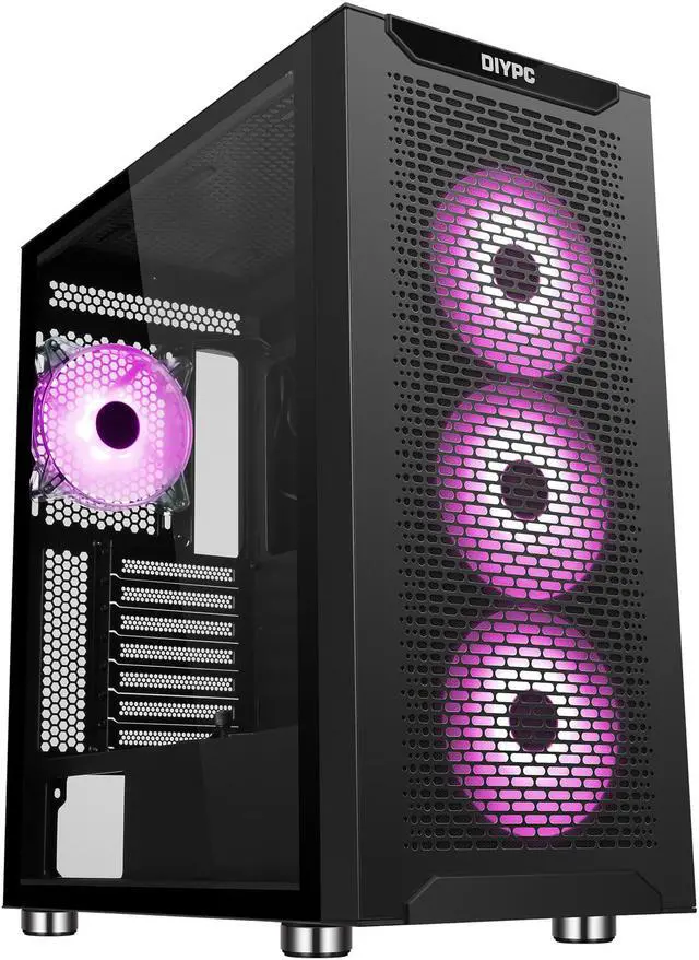 Alt view image 8 of 20 - DIYPC IDX7-BK-ARGB Black Steel / Tempered Glass ATX Mid Tower Computer Case with 4 x 120mm Halo ARGB LED Fans Pre-Installed