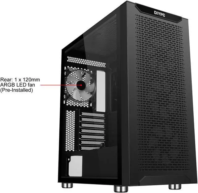 Alt view image 3 of 20 - DIYPC IDX7-BK-ARGB Black Steel / Tempered Glass ATX Mid Tower Computer Case with 4 x 120mm Halo ARGB LED Fans Pre-Installed