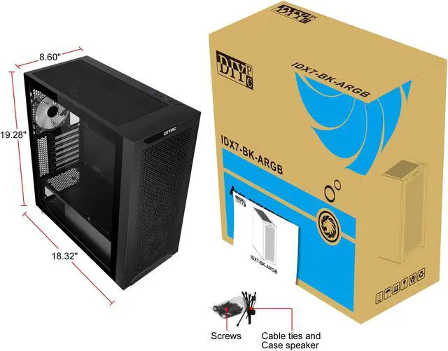 Alt view image 20 of 20 - DIYPC IDX7-BK-ARGB Black Steel / Tempered Glass ATX Mid Tower Computer Case with 4 x 120mm Halo ARGB LED Fans Pre-Installed