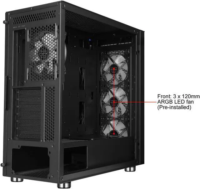 Alt view image 18 of 20 - DIYPC IDX7-BK-ARGB Black Steel / Tempered Glass ATX Mid Tower Computer Case with 4 x 120mm Halo ARGB LED Fans Pre-Installed