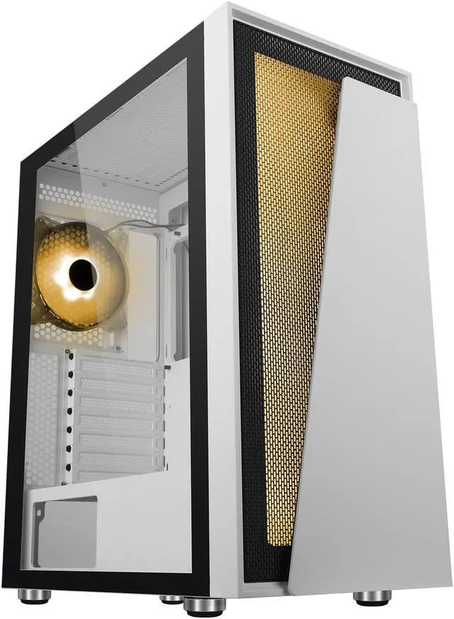 Alt view image 4 of 19 - DIYPC IDX1-W-ARGB White Steel / Tempered Glass ATX Mid Tower Computer Case with 1 x 120mm Halo ARGB LED Fan Pre-Installed