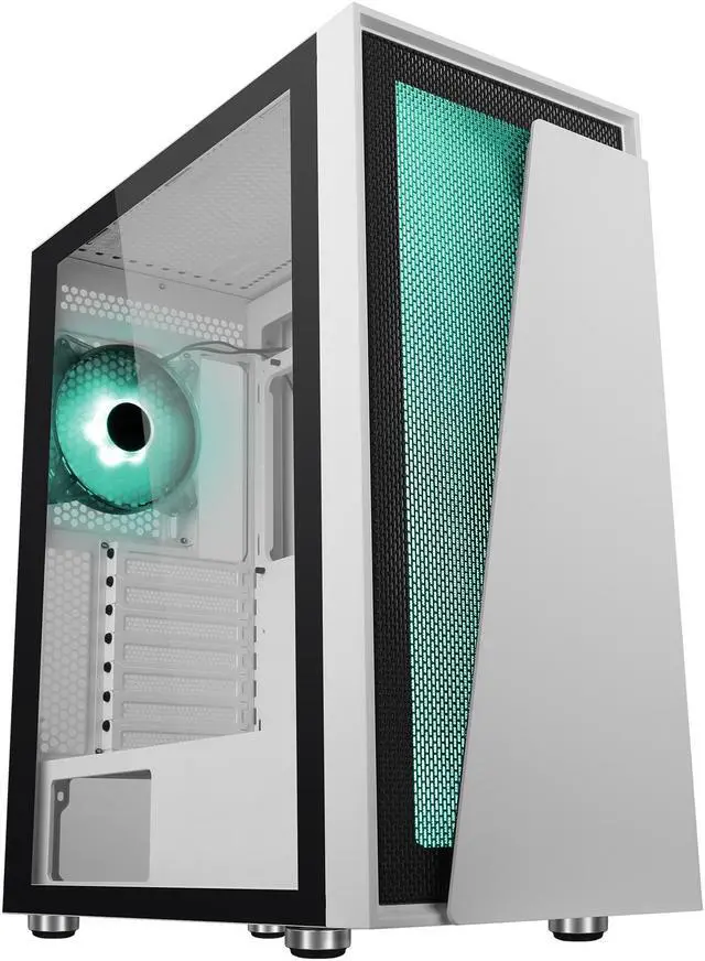 Alt view image 6 of 19 - DIYPC IDX1-W-ARGB White Steel / Tempered Glass ATX Mid Tower Computer Case with 1 x 120mm Halo ARGB LED Fan Pre-Installed