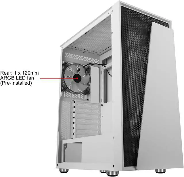 Alt view image 8 of 19 - DIYPC IDX1-W-ARGB White Steel / Tempered Glass ATX Mid Tower Computer Case with 1 x 120mm Halo ARGB LED Fan Pre-Installed