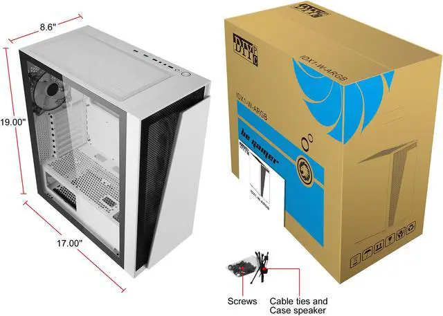 Alt view image 19 of 19 - DIYPC IDX1-W-ARGB White Steel / Tempered Glass ATX Mid Tower Computer Case with 1 x 120mm Halo ARGB LED Fan Pre-Installed