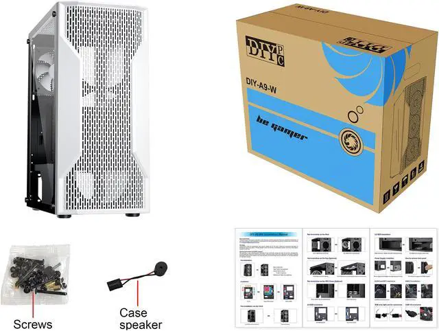 Alt view image 13 of 13 - DIYPC DIY-A9-W White USB3.0 Steel /Tempered Glass ATX Mid Tower Computer Case, 1 x 120mm White Fan x Rear (Pre-Installed)
