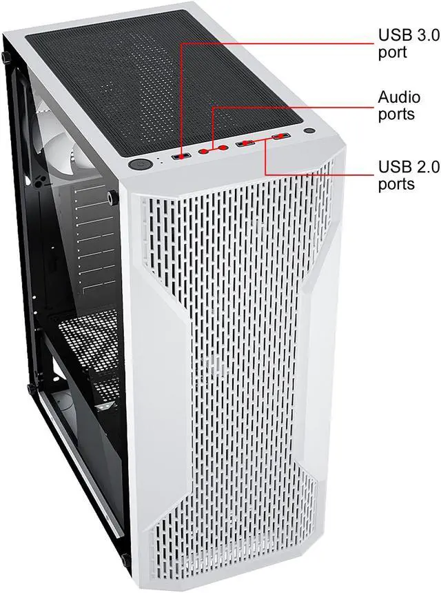 Alt view image 8 of 13 - DIYPC DIY-A9-W White USB3.0 Steel /Tempered Glass ATX Mid Tower Computer Case, 1 x 120mm White Fan x Rear (Pre-Installed)