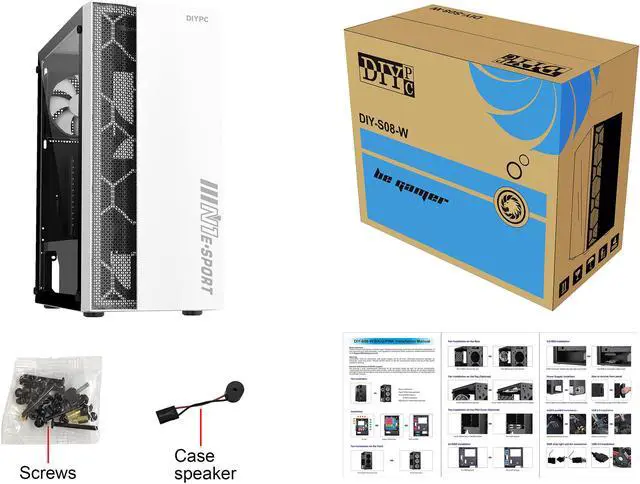 Alt view image 13 of 13 - DIYPC DIY-S08-W White USB 3.0 Steel / Tempered Glass ATX Mid Tower Computer Case, 1 x 120mm Fan x Rear (Pre-Installed)