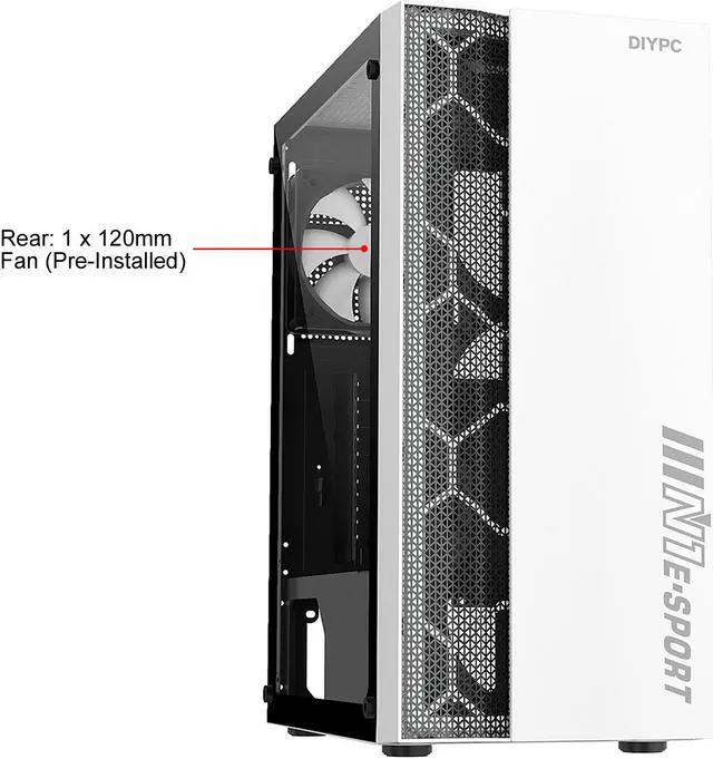Alt view image 2 of 13 - DIYPC DIY-S08-W White USB 3.0 Steel / Tempered Glass ATX Mid Tower Computer Case, 1 x 120mm Fan x Rear (Pre-Installed)