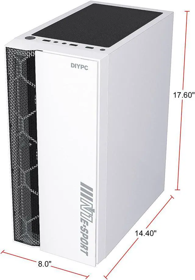 Alt view image 8 of 13 - DIYPC DIY-S08-W White USB 3.0 Steel / Tempered Glass ATX Mid Tower Computer Case, 1 x 120mm Fan x Rear (Pre-Installed)
