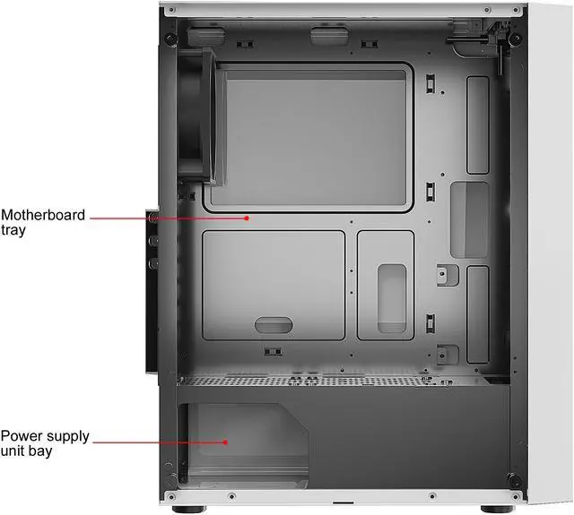Alt view image 10 of 13 - DIYPC DIY-S08-W White USB 3.0 Steel / Tempered Glass ATX Mid Tower Computer Case, 1 x 120mm Fan x Rear (Pre-Installed)