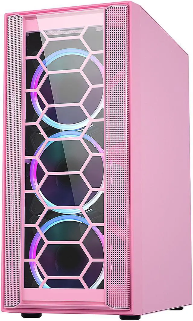 Alt view image 4 of 8 - DIYPC Rainbow-Flash-F4-P Pink USB 3.0 Steel / Tempered Glass ATX Mid Tower Computer Case, 4 x 120mm Autoflow Rainbow LED Fans (Pre-Installed)