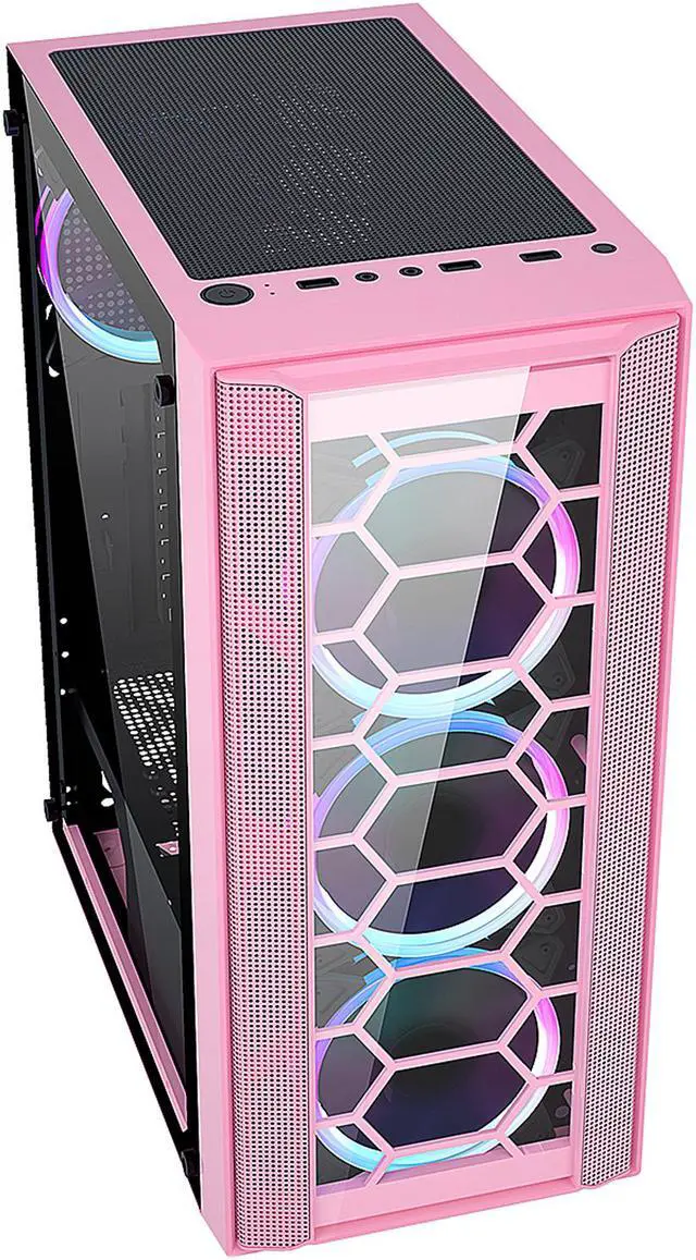 Alt view image 5 of 8 - DIYPC Rainbow-Flash-F4-P Pink USB 3.0 Steel / Tempered Glass ATX Mid Tower Computer Case, 4 x 120mm Autoflow Rainbow LED Fans (Pre-Installed)
