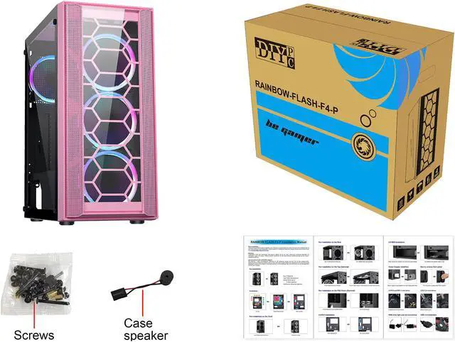 Alt view image 8 of 8 - DIYPC Rainbow-Flash-F4-P Pink USB 3.0 Steel / Tempered Glass ATX Mid Tower Computer Case, 4 x 120mm Autoflow Rainbow LED Fans (Pre-Installed)