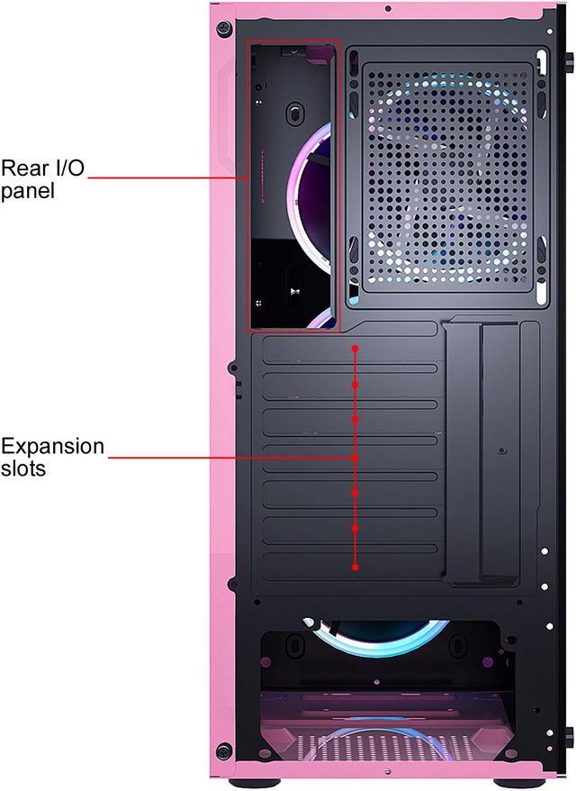 Alt view image 7 of 8 - DIYPC Rainbow-Flash-F4-P Pink USB 3.0 Steel / Tempered Glass ATX Mid Tower Computer Case, 4 x 120mm Autoflow Rainbow LED Fans (Pre-Installed)
