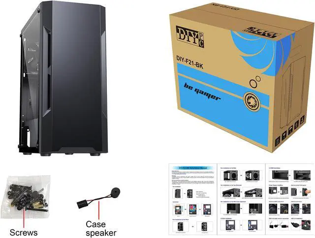 Alt view image 13 of 13 - DIYPC DIY-F21-BK Black USB 3.0 Steel / Tempered Glass ATX Mid Tower Computer Case, 1 x 120mm Fan x Rear (Pre-Installed)