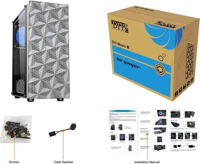 Alt view image 9 of 9 - DIYPC DIY-Mesh-W Black / White Steel / Magnetic Tempered Glass ATX Mid Tower Computer Case