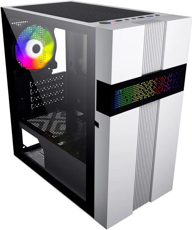 Alt view image 4 of 12 - DIYPC ARGB-Q8-W White USB 3.0 Steel / Tempered Glass Micro-ATX Mid Tower Computer Case, 1x 120mm ARGB Fan x Rear (Pre-Installed)