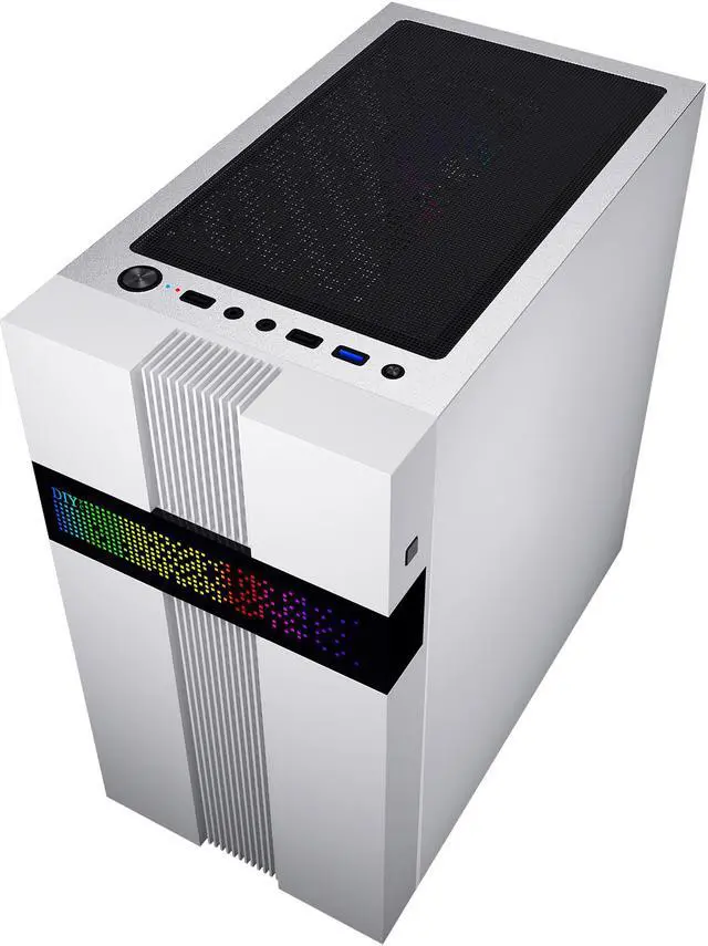 Alt view image 6 of 12 - DIYPC ARGB-Q8-W White USB 3.0 Steel / Tempered Glass Micro-ATX Mid Tower Computer Case, 1x 120mm ARGB Fan x Rear (Pre-Installed)