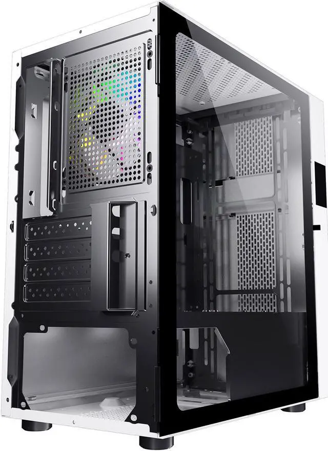 Alt view image 10 of 12 - DIYPC ARGB-Q8-W White USB 3.0 Steel / Tempered Glass Micro-ATX Mid Tower Computer Case, 1x 120mm ARGB Fan x Rear (Pre-Installed)