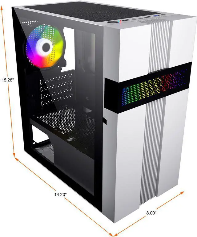 Alt view image 5 of 12 - DIYPC ARGB-Q8-W White USB 3.0 Steel / Tempered Glass Micro-ATX Mid Tower Computer Case, 1x 120mm ARGB Fan x Rear (Pre-Installed)