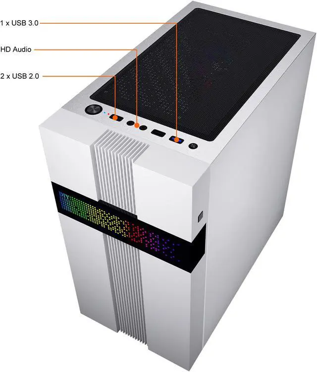 Alt view image 7 of 12 - DIYPC ARGB-Q8-W White USB 3.0 Steel / Tempered Glass Micro-ATX Mid Tower Computer Case, 1x 120mm ARGB Fan x Rear (Pre-Installed)