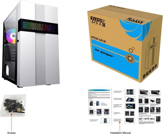 Alt view image 12 of 12 - DIYPC ARGB-Q8-W White USB 3.0 Steel / Tempered Glass Micro-ATX Mid Tower Computer Case, 1x 120mm ARGB Fan x Rear (Pre-Installed)