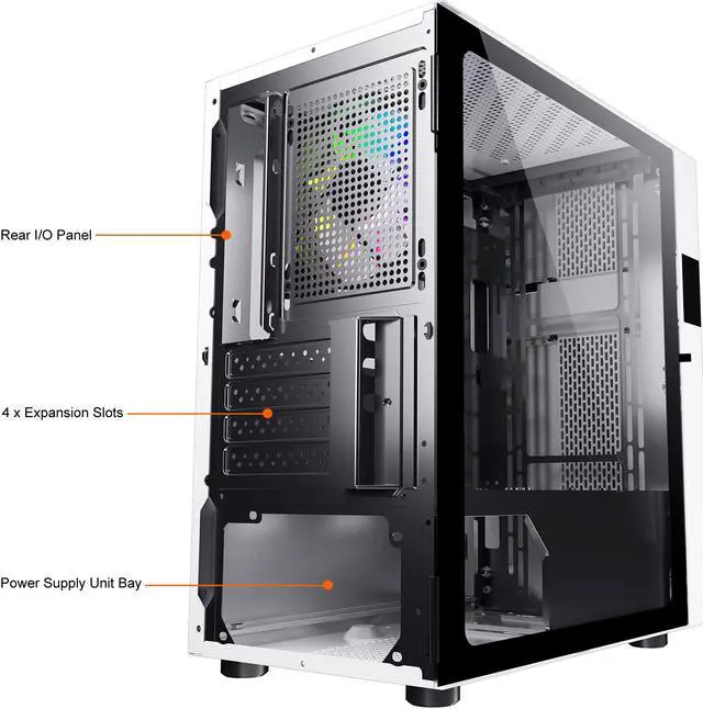 Alt view image 11 of 12 - DIYPC ARGB-Q8-W White USB 3.0 Steel / Tempered Glass Micro-ATX Mid Tower Computer Case, 1x 120mm ARGB Fan x Rear (Pre-Installed)