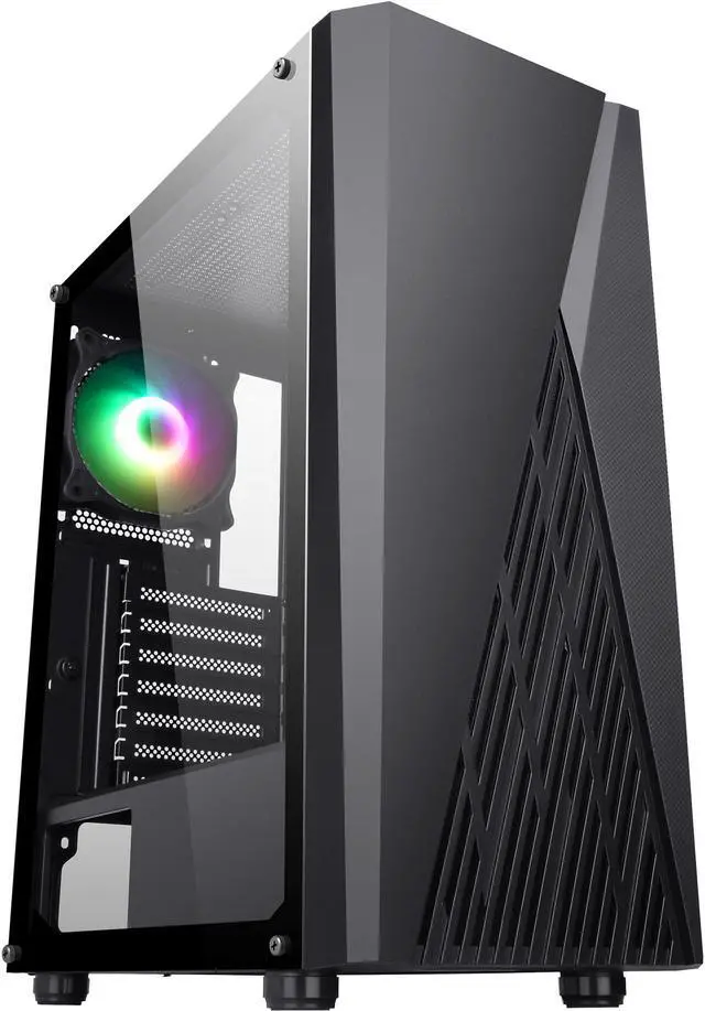 Main image of DIYPC S1-BK-ARGB Black USB3.0 Steel/ Tempered Glass ATX Mid Tower Gaming Computer Case w/ Addressable RGB LED Strip on Front Panel, 1 x 120mm ARGB LED Fan x Rear