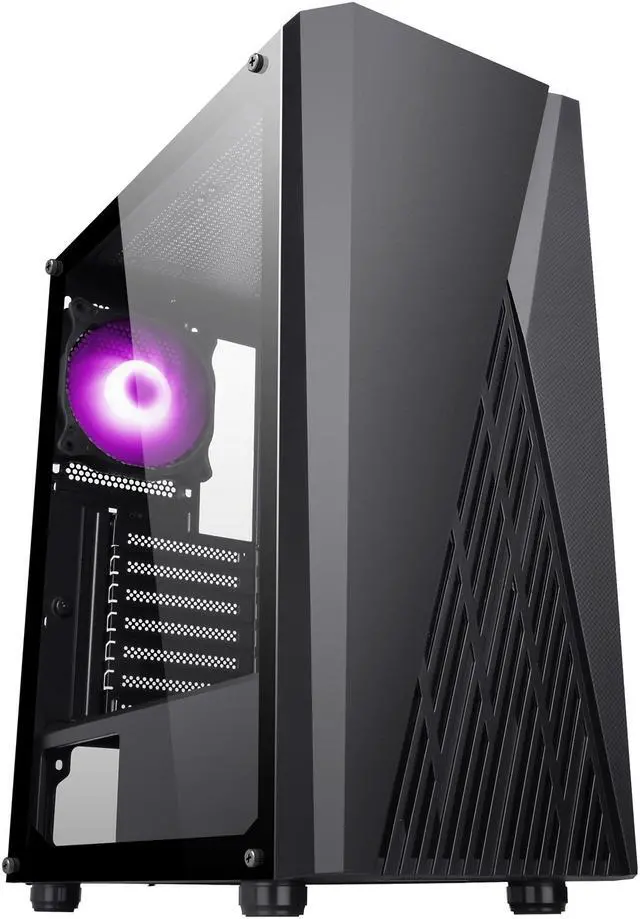 Alt view image 8 of 20 - DIYPC S1-BK-ARGB Black USB3.0 Steel/ Tempered Glass ATX Mid Tower Gaming Computer Case w/ Addressable RGB LED Strip on Front Panel, 1 x 120mm ARGB LED Fan x Rear