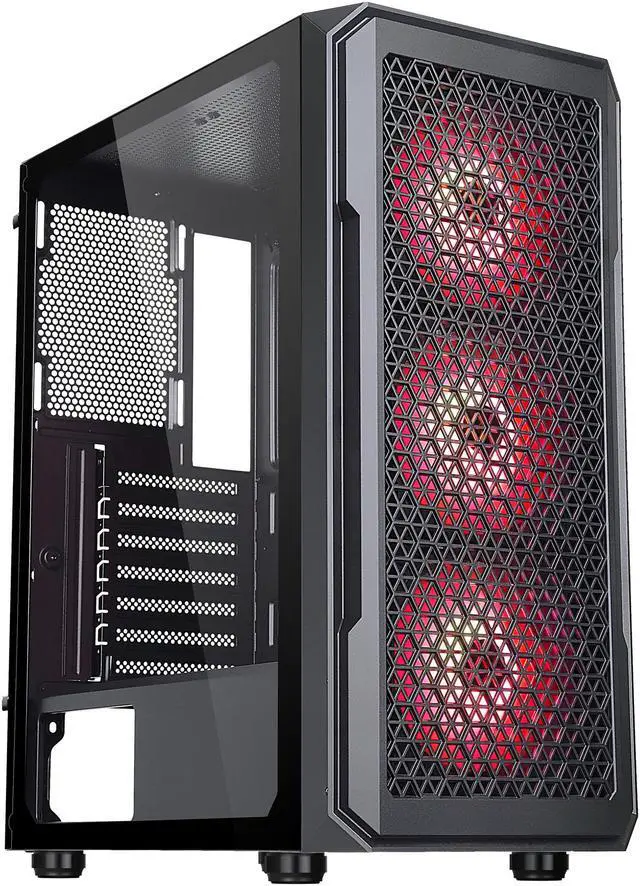 Alt view image 4 of 20 - DIYPC S3-BK-ARGB Black USB3.0 Steel/ Tempered Glass ATX Mid Tower Gaming Computer Case w/ Tempered Glass Panel and 3 x ARGB LED Fans x Front (Pre-Installed)