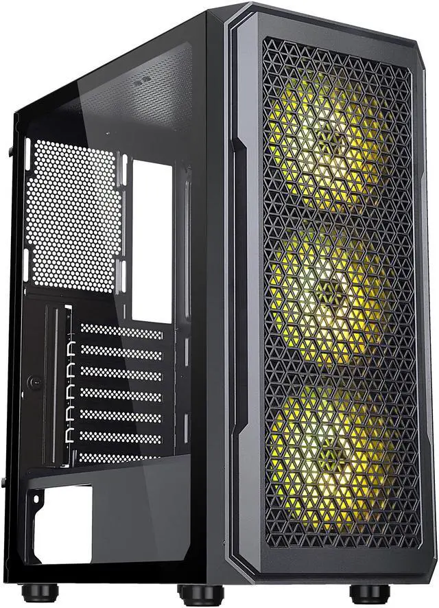 Alt view image 6 of 20 - DIYPC S3-BK-ARGB Black USB3.0 Steel/ Tempered Glass ATX Mid Tower Gaming Computer Case w/ Tempered Glass Panel and 3 x ARGB LED Fans x Front (Pre-Installed)