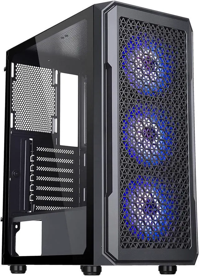 Alt view image 9 of 20 - DIYPC S3-BK-ARGB Black USB3.0 Steel/ Tempered Glass ATX Mid Tower Gaming Computer Case w/ Tempered Glass Panel and 3 x ARGB LED Fans x Front (Pre-Installed)