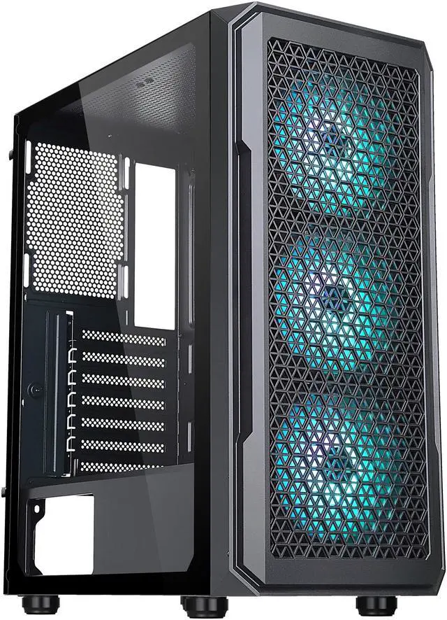 Alt view image 8 of 20 - DIYPC S3-BK-ARGB Black USB3.0 Steel/ Tempered Glass ATX Mid Tower Gaming Computer Case w/ Tempered Glass Panel and 3 x ARGB LED Fans x Front (Pre-Installed)