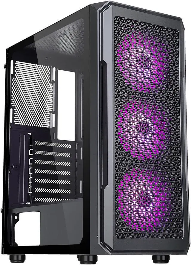Alt view image 10 of 20 - DIYPC S3-BK-ARGB Black USB3.0 Steel/ Tempered Glass ATX Mid Tower Gaming Computer Case w/ Tempered Glass Panel and 3 x ARGB LED Fans x Front (Pre-Installed)