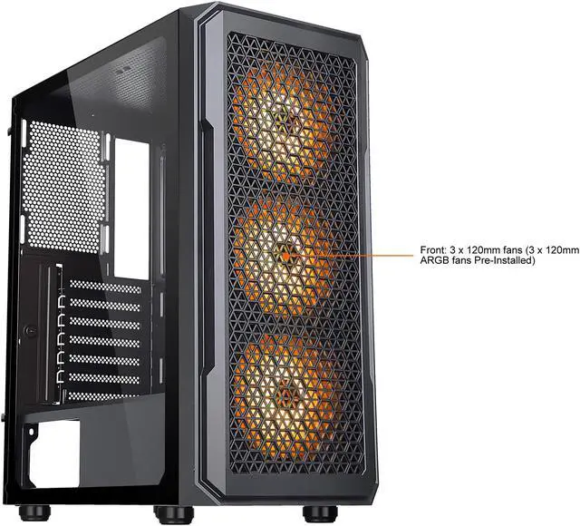 Alt view image 5 of 20 - DIYPC S3-BK-ARGB Black USB3.0 Steel/ Tempered Glass ATX Mid Tower Gaming Computer Case w/ Tempered Glass Panel and 3 x ARGB LED Fans x Front (Pre-Installed)