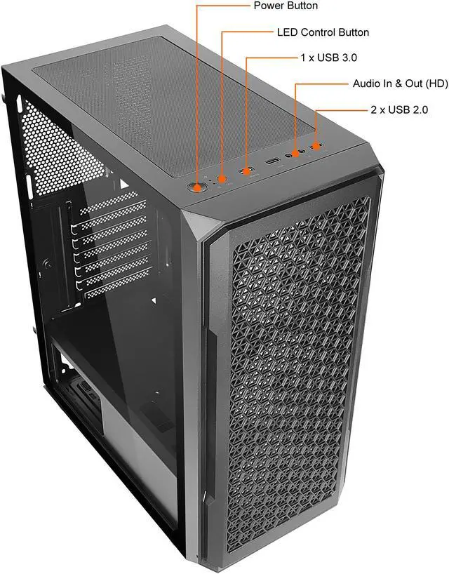 Alt view image 16 of 20 - DIYPC S3-BK-ARGB Black USB3.0 Steel/ Tempered Glass ATX Mid Tower Gaming Computer Case w/ Tempered Glass Panel and 3 x ARGB LED Fans x Front (Pre-Installed)