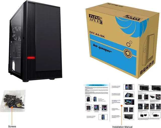 Alt view image 12 of 12 - DIYPC DIY-A5-BK Black Steel / Magnetic Tempered Glass Micro ATX Tower Computer Case