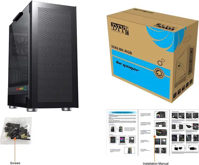 Alt view image 11 of 11 - DIYPC IDX6-BK-RGB Black Steel / Tempered Glass ATX Mid Tower Computer Case