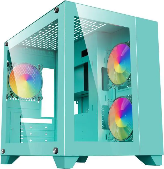 Alt view image 2 of 8 - DIYPC ARGB-Q3-Green USB3.0 Tempered Glass Micro ATX Green Gaming Computer Case w/ Dual Tempered Glass Panel and 3 x ARGB Fans (Pre-Installed)
