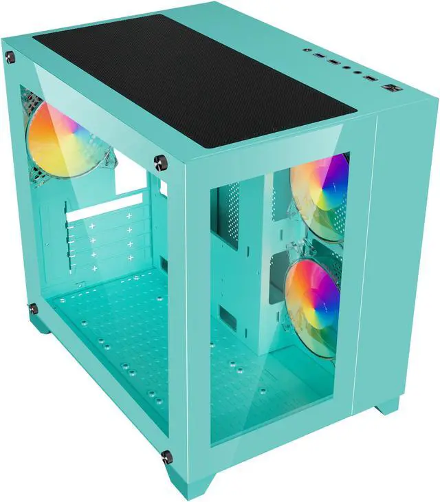 Alt view image 4 of 8 - DIYPC ARGB-Q3-Green USB3.0 Tempered Glass Micro ATX Green Gaming Computer Case w/ Dual Tempered Glass Panel and 3 x ARGB Fans (Pre-Installed)