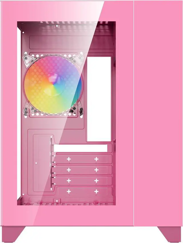 Alt view image 3 of 8 - DIYPC ARGB-Q3-Pink Pink USB3.0 Tempered Glass Micro ATX Gaming Computer Case w/ Dual Tempered Glass Panel and 3 x ARGB Fans (Pre-Installed)